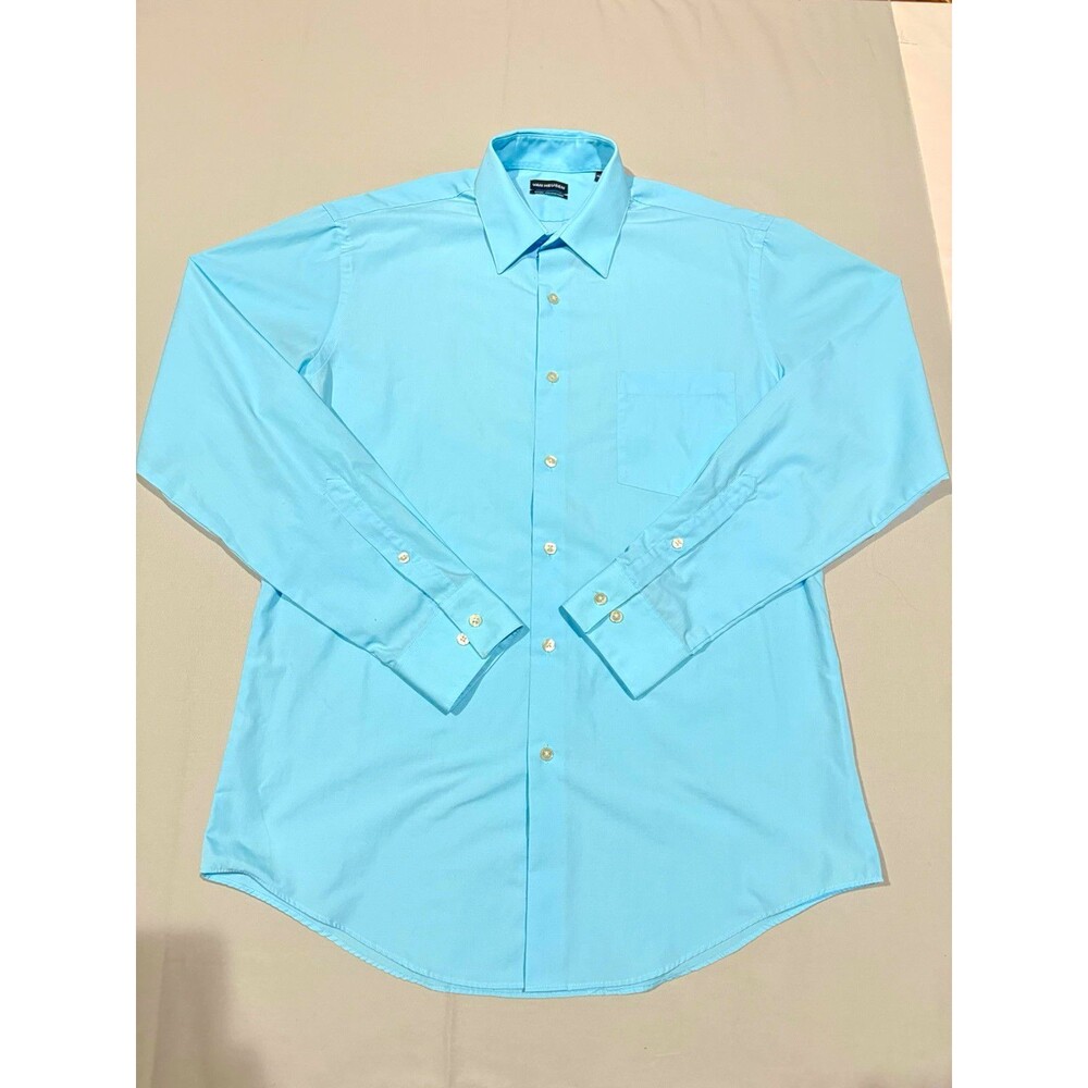 Van Heusen Fitted Wrinkle Resistant Dress Shirt 15.5 34/35 Blue Solid